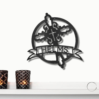 Catholic Cross Custom Name Monogram Metal Art Wall Sign - Mallard Moon Gift Shop
