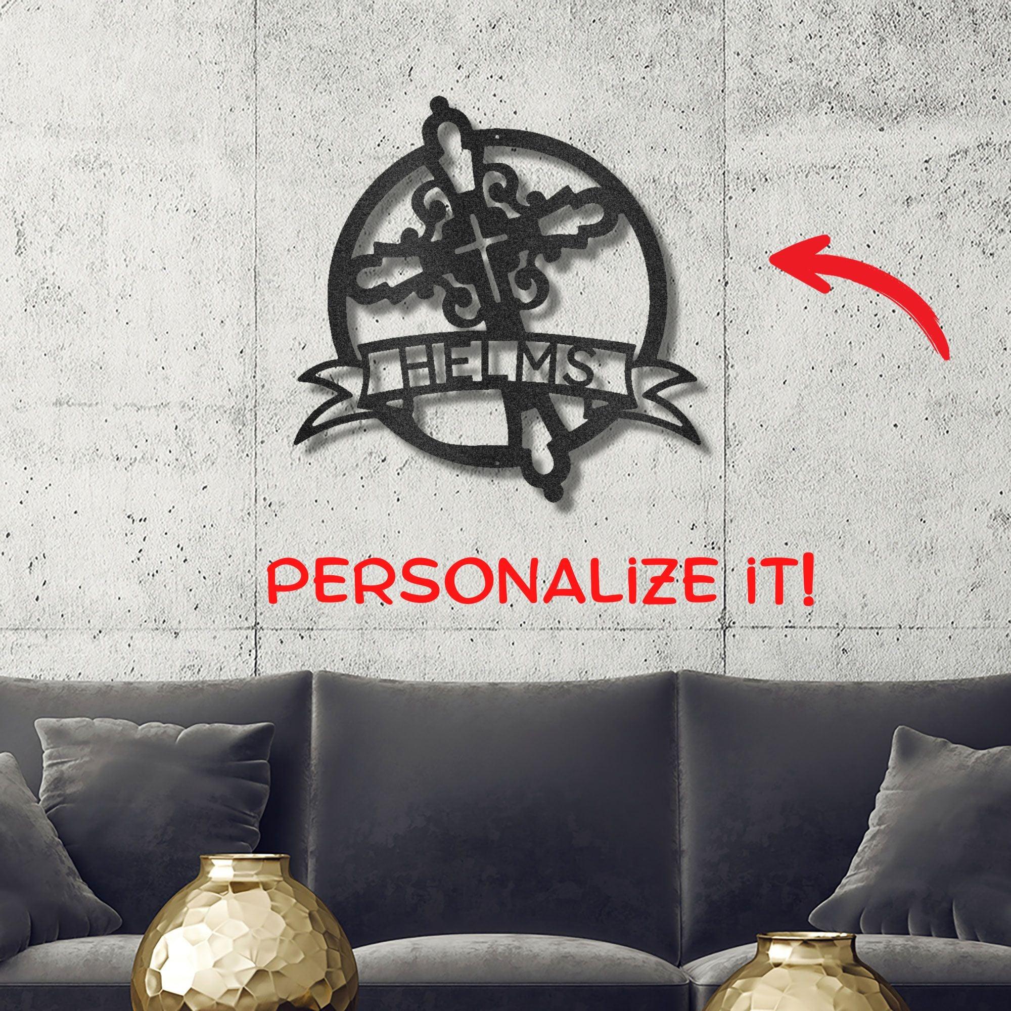 Catholic Cross Custom Name Monogram Metal Art Wall Sign - Mallard Moon Gift Shop