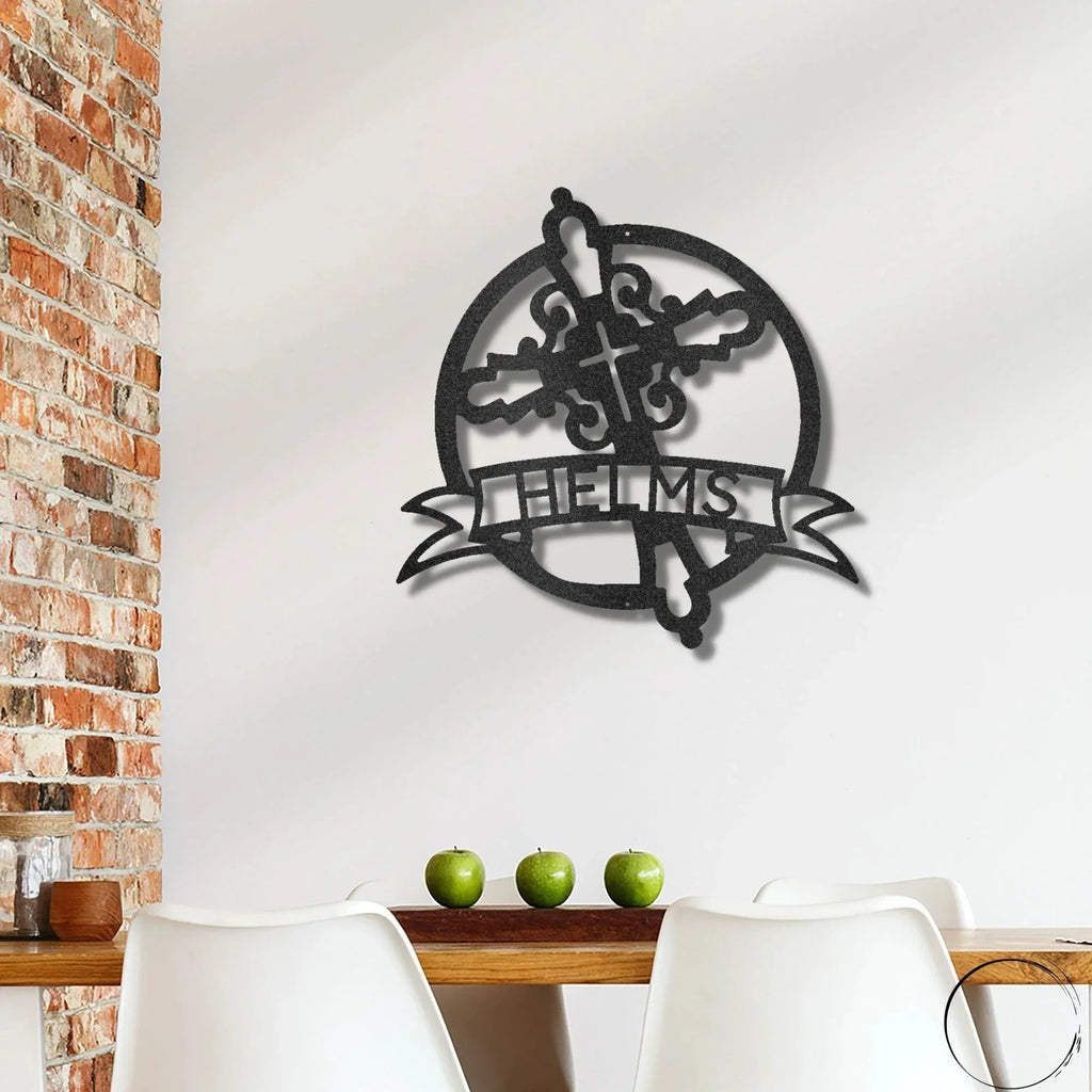Catholic Cross Custom Name Monogram Metal Art Wall Sign