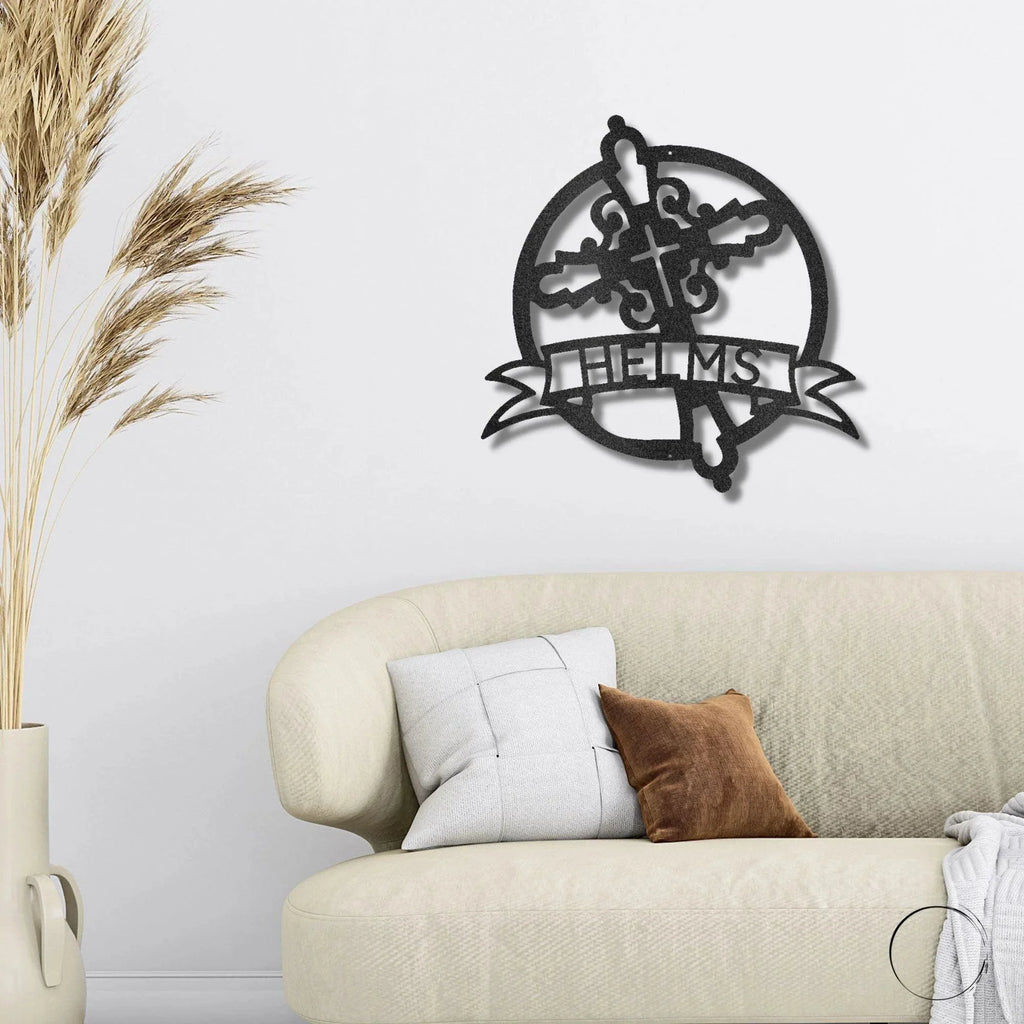 Catholic Cross Custom Name Monogram Metal Art Wall Sign