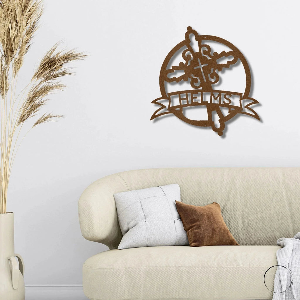 Catholic Cross Custom Name Monogram Metal Art Wall Sign