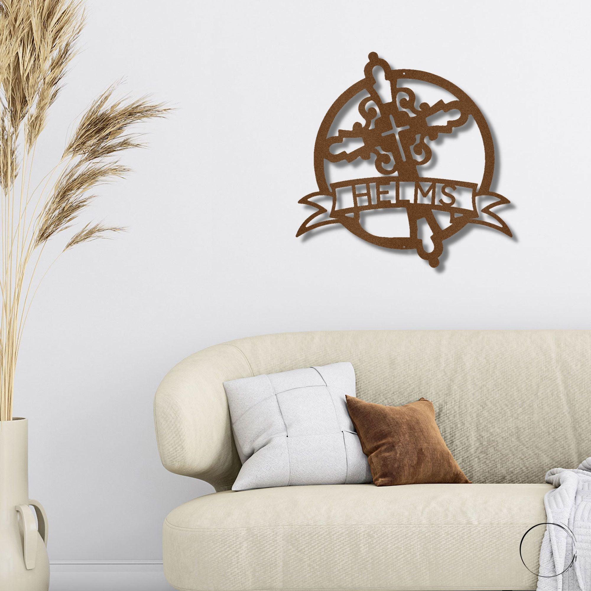 Catholic Cross Custom Name Monogram Metal Art Wall Sign - Mallard Moon Gift Shop