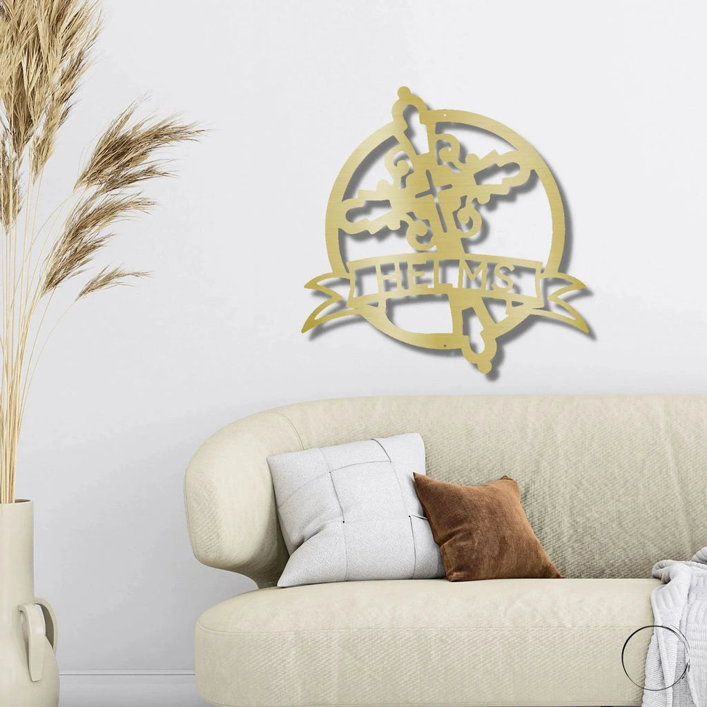 Catholic Cross Custom Name Monogram Metal Art Wall Sign