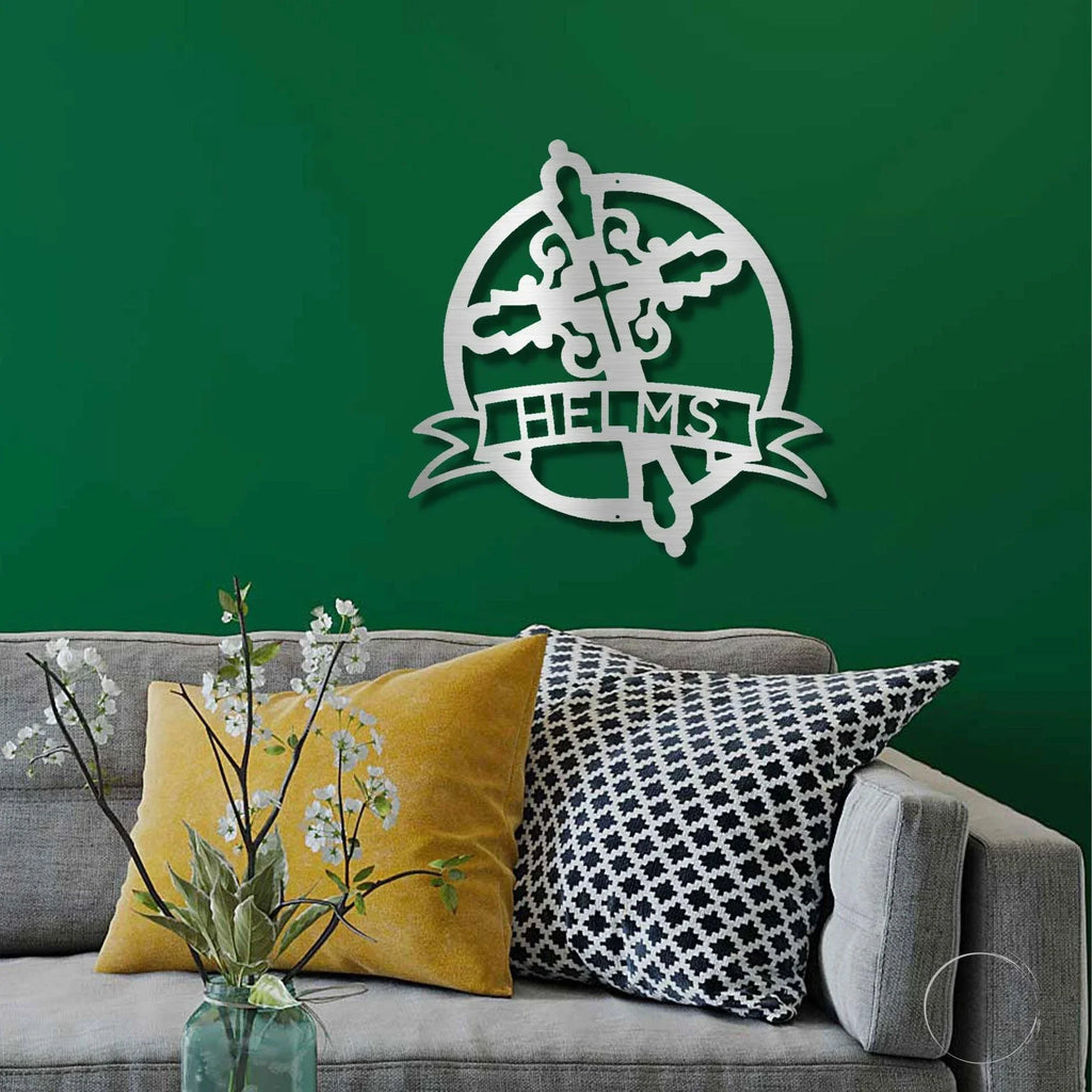 Catholic Cross Custom Name Monogram Metal Art Wall Sign