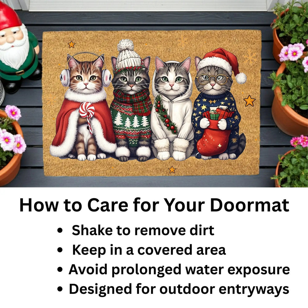 Christmas Cat Doormat, Funny Xmas Cats Coir Doormat, Cute Holiday Welcome Mat, Cat Lover Christmas Gift, Festive Front Porch Decor