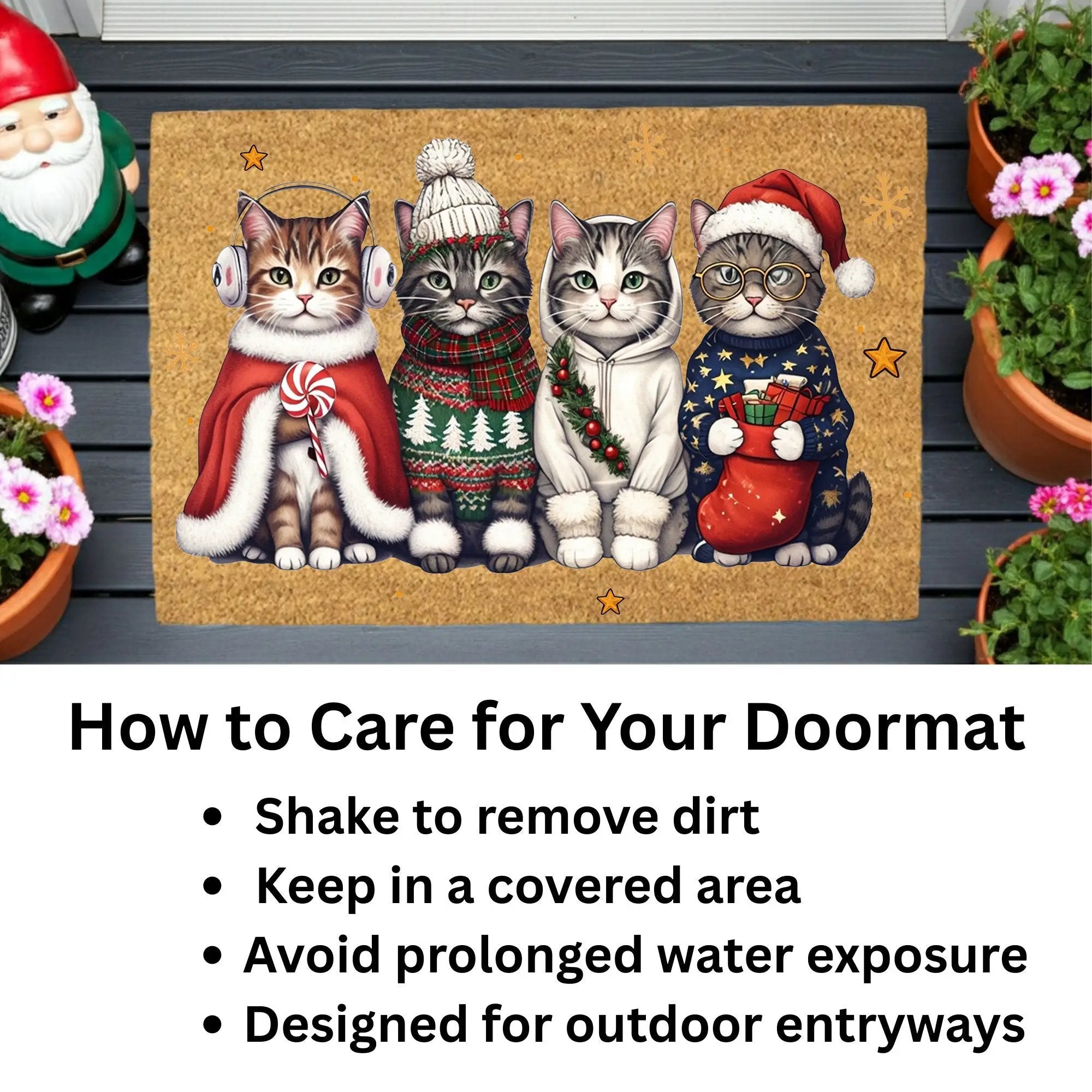 Christmas Cat Doormat, Funny Xmas Cats Coir Doormat, Cute Holiday Welcome Mat, Cat Lover Christmas Gift, Festive Front Porch Decor