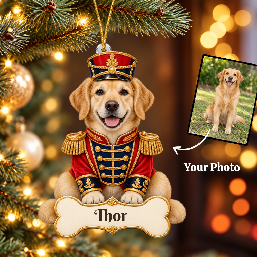 Personalized Nutcracker Dog Christmas Ornament from Photo, Custom Pet Portrait Acrylic Cutout, Nutcracker Soldier Holiday Dog Lover Gift
