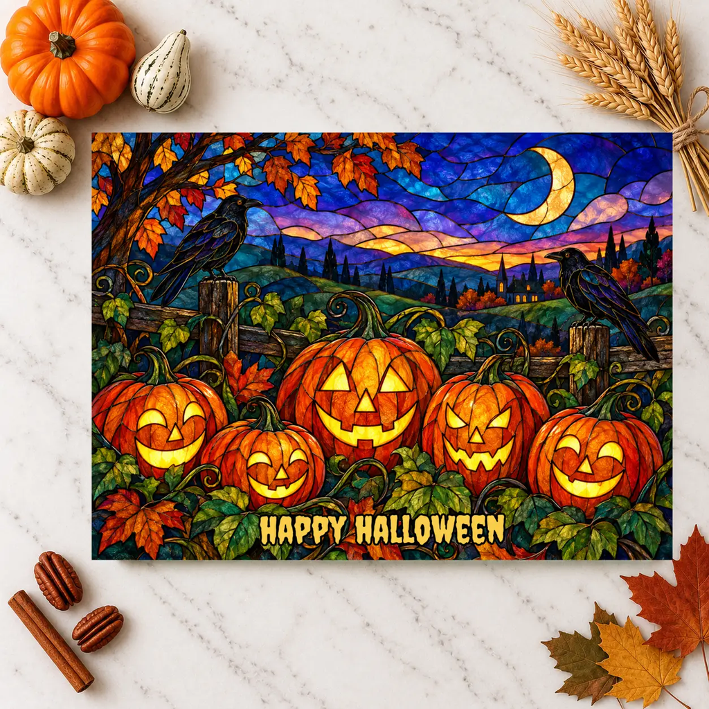 Halloween Jack O Lantern Personalized Glass Cutting Board, Spooky Pumpkin Patch Kitchen Decor