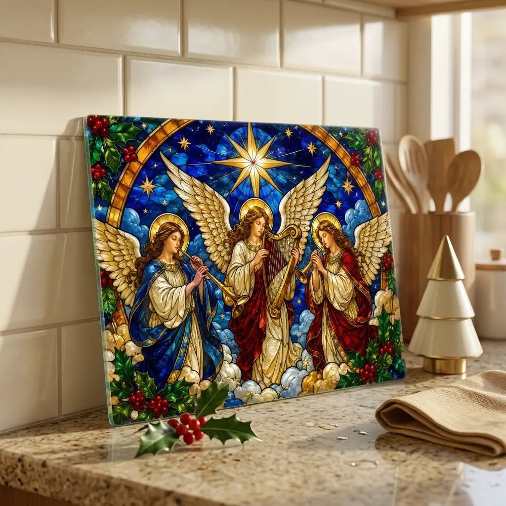Angel Choir Glass Cutting Board, Stained Glass Christmas Angels, Religious Christmas Decor, Christian Kitchen Gift, Heavenly Angel Gift