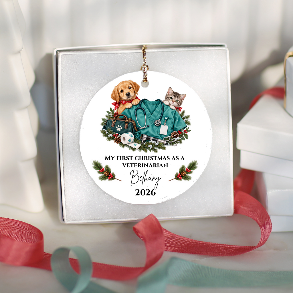 Personalized Veterinarian Christmas Ornament, Vet Tech Gift, First Christmas as a Vet, Veterinary Graduation Gift, Custom Name Year - Mallard Moon