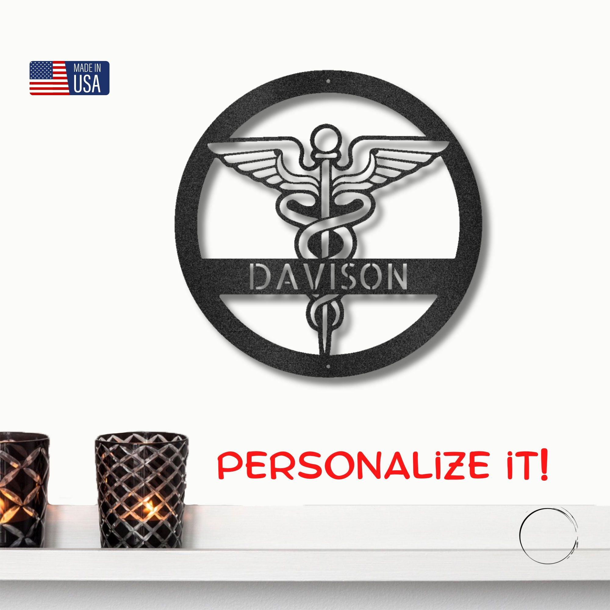 Celebrate Nursing Excellence: Personalized Caduceus Steel Wall Sign for Healthcare Heroes - Mallard Moon Gift Shop