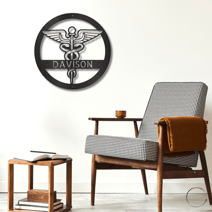 Celebrate Nursing Excellence: Personalized Caduceus Steel Wall Sign for Healthcare Heroes - Mallard Moon Gift Shop