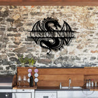 Celtic Dragon Monogram Personalized Name Indoor Outdoor Steel Wall Sign Metal Art