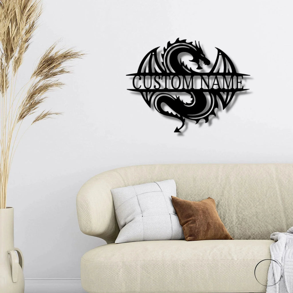 Celtic Dragon Monogram Personalized Name Indoor Outdoor Steel Wall Sign Metal Art