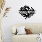Celtic Dragon Monogram Personalized Name Indoor Outdoor Steel Wall Sign Metal Art