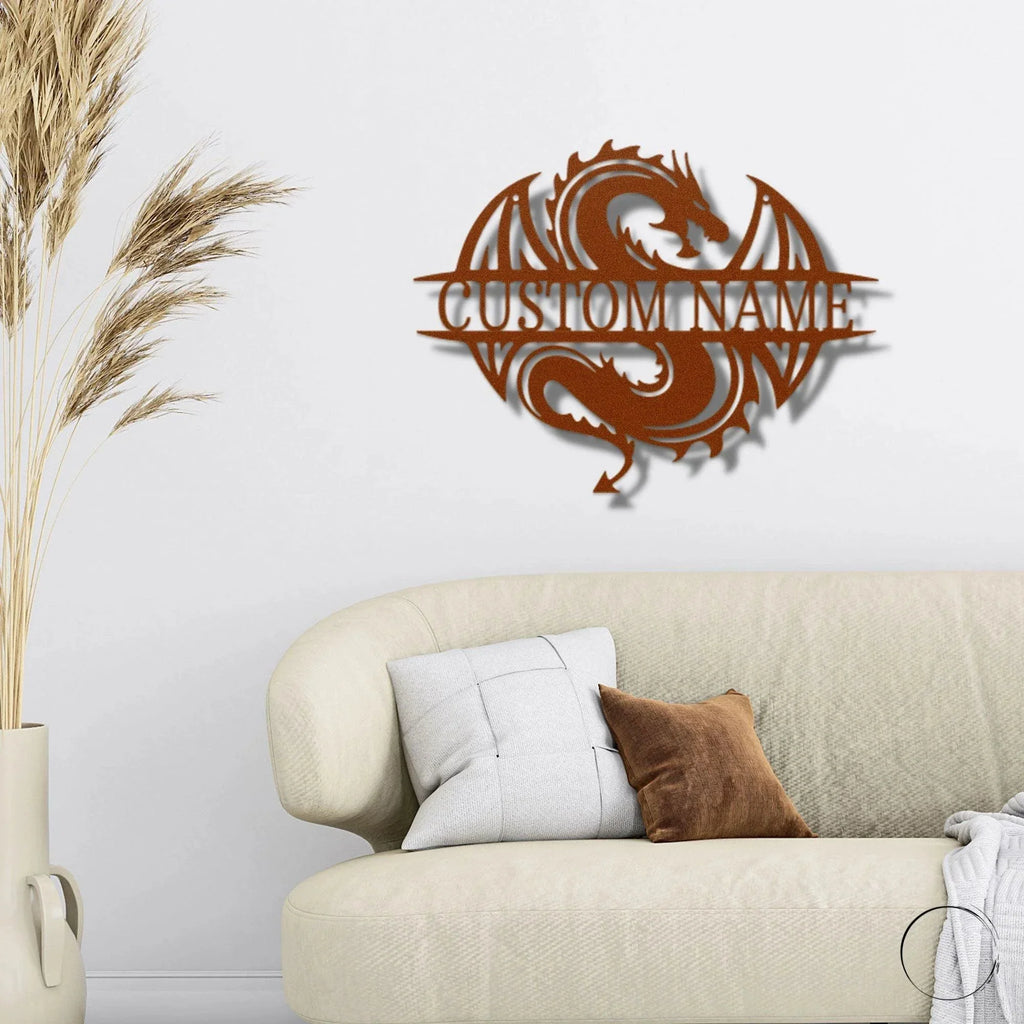 Celtic Dragon Monogram Personalized Name Indoor Outdoor Steel Wall Sign Metal Art