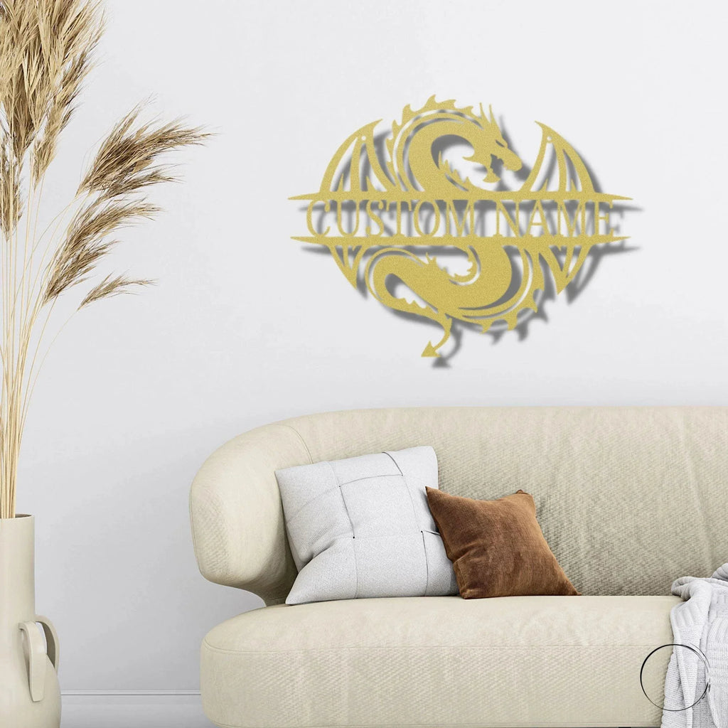 Celtic Dragon Monogram Personalized Name Indoor Outdoor Steel Wall Sign Metal Art
