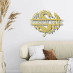 Celtic Dragon Monogram Personalized Name Indoor Outdoor Steel Wall Sign Metal Art