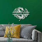 Celtic Dragon Monogram Personalized Name Indoor Outdoor Steel Wall Sign Metal Art