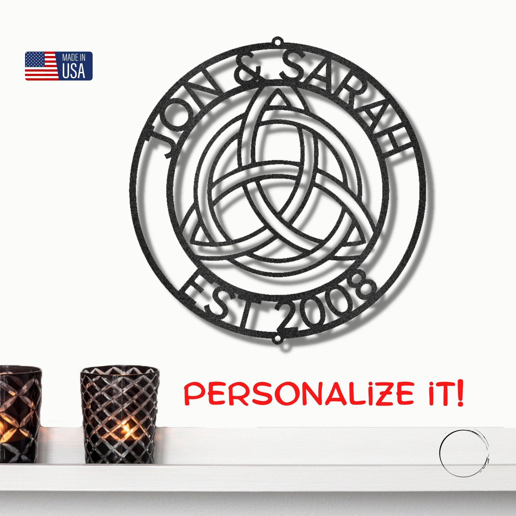 Celtic Knot Ring Monogram Personalized Name Indoor Outdoor Steel Wall Sign Metal Art - Mallard Moon Gift Shop