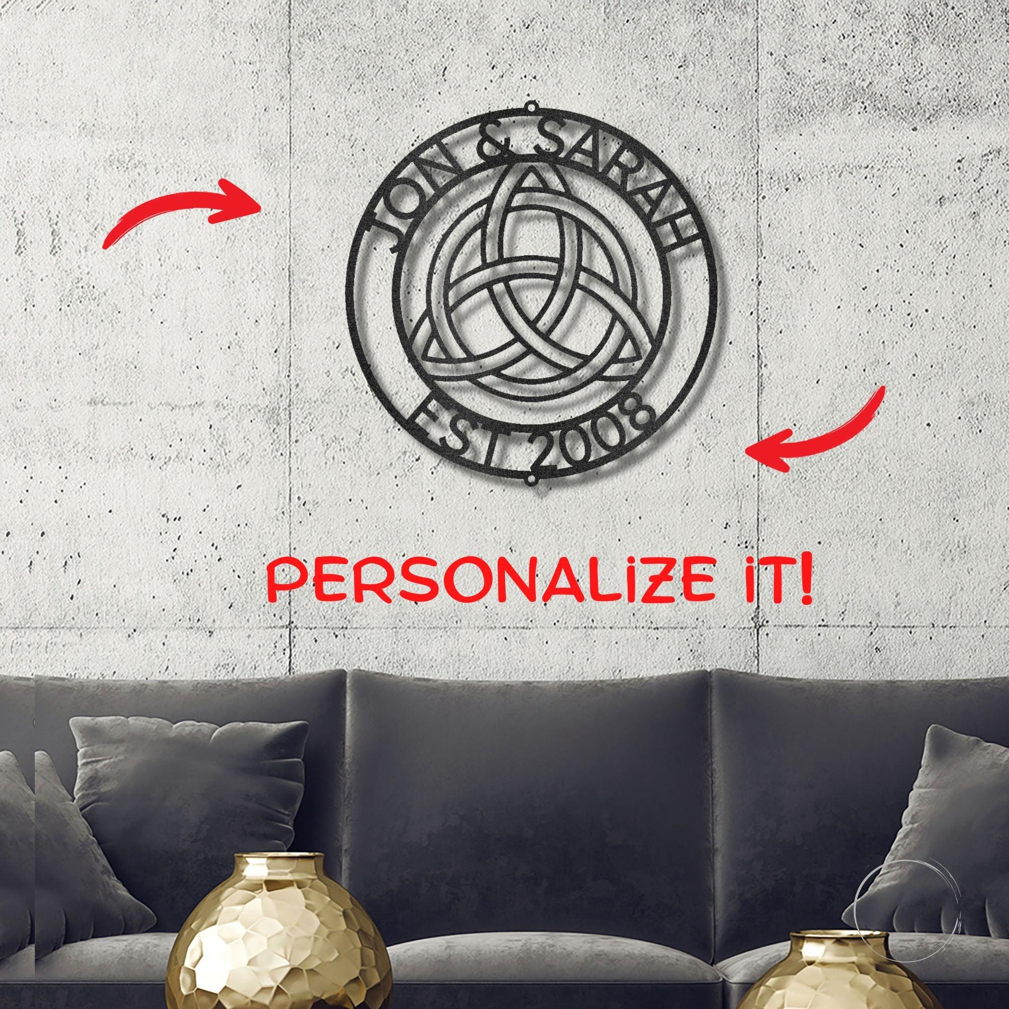 Celtic Knot Ring Monogram Personalized Name Indoor Outdoor Steel Wall Sign Metal Art - Mallard Moon Gift Shop