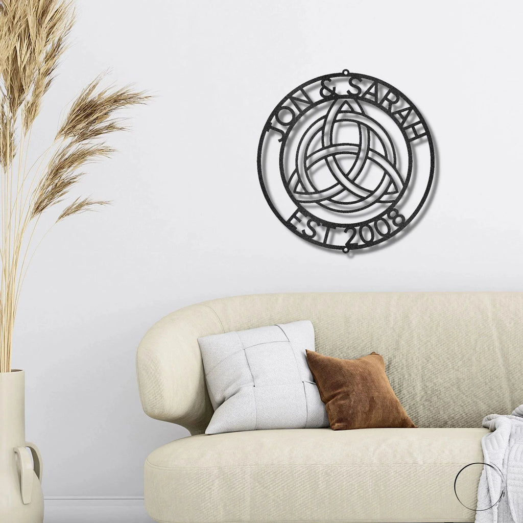 Celtic Knot Ring Monogram Personalized Name Indoor Outdoor Steel Wall Sign Metal Art
