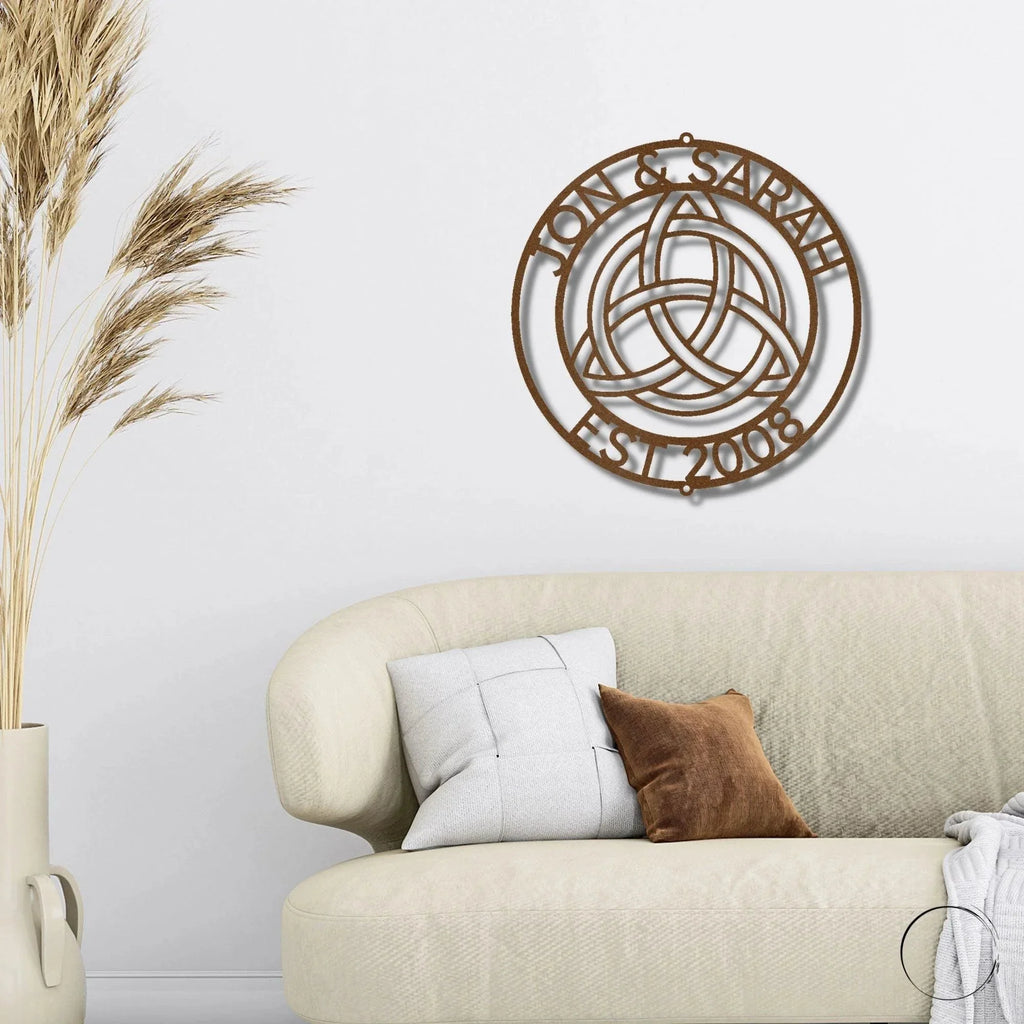 Celtic Knot Ring Monogram Personalized Name Indoor Outdoor Steel Wall Sign Metal Art