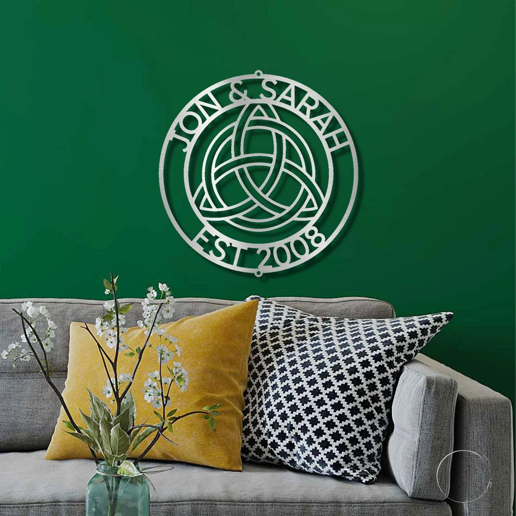 Celtic Knot Ring Monogram Personalized Name Indoor Outdoor Steel Wall Sign Metal Art