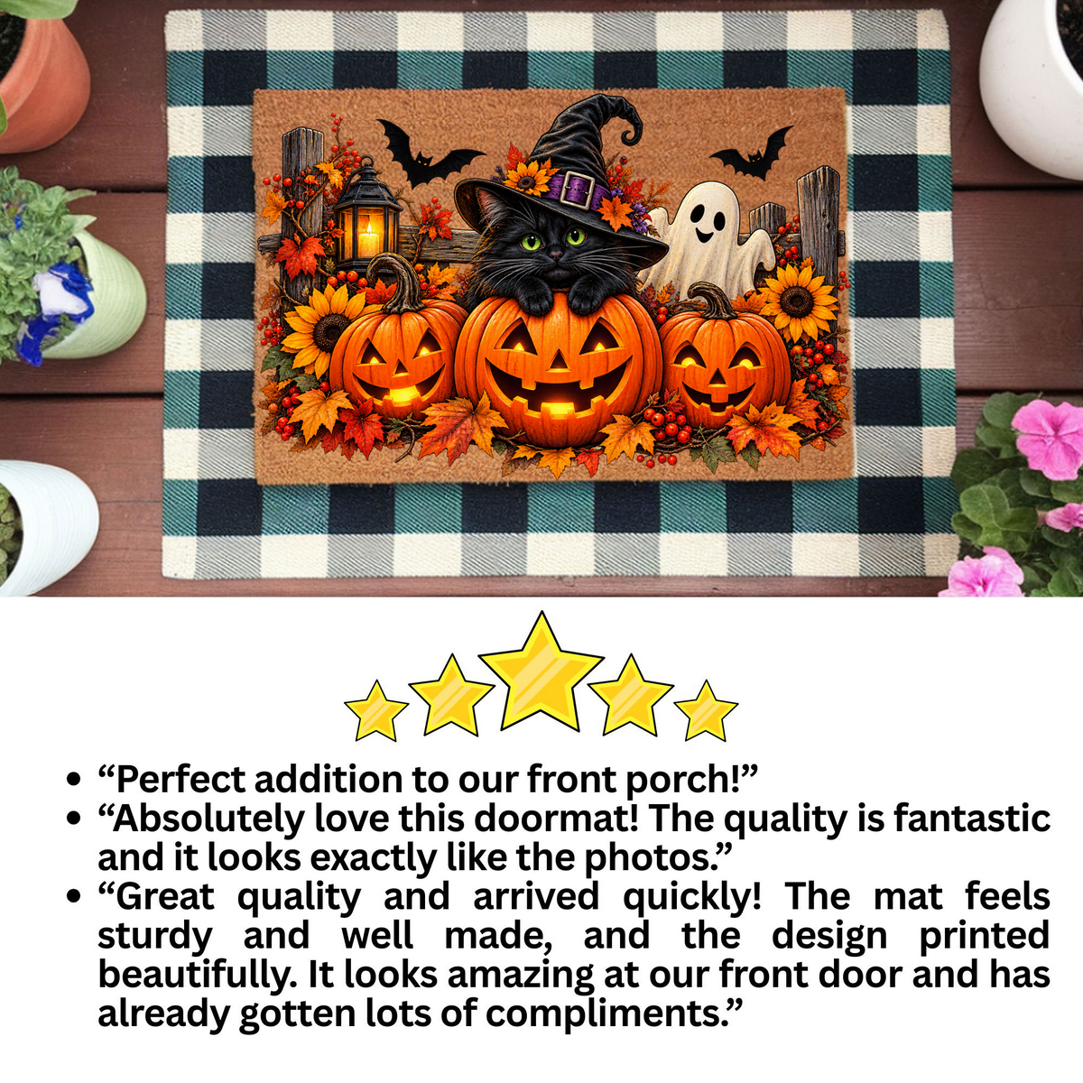 Halloween Cat Doormat, Black Cat Pumpkin Coir Mat, Cute Ghost Welcome Mat, Witch Cat Fall Porch Decor, Spooky Halloween Door Mat