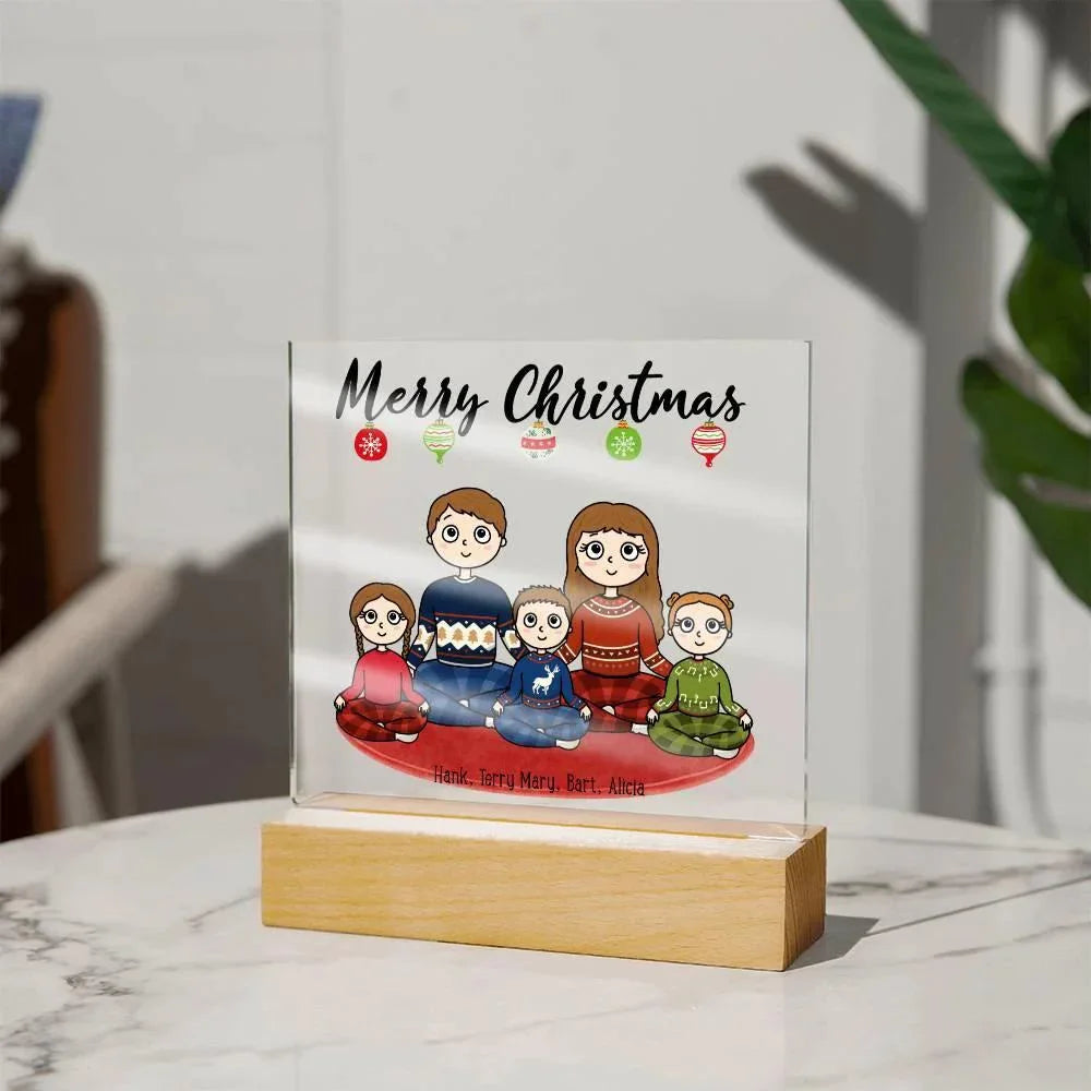 Christmas Family Portrait Personalized Square Acrylic Plaque