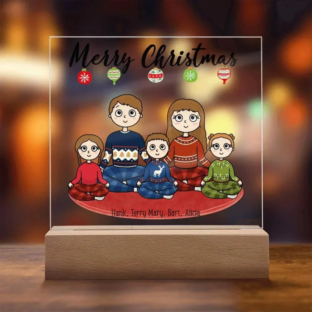 Christmas Family Portrait Personalized Square Acrylic Plaque
