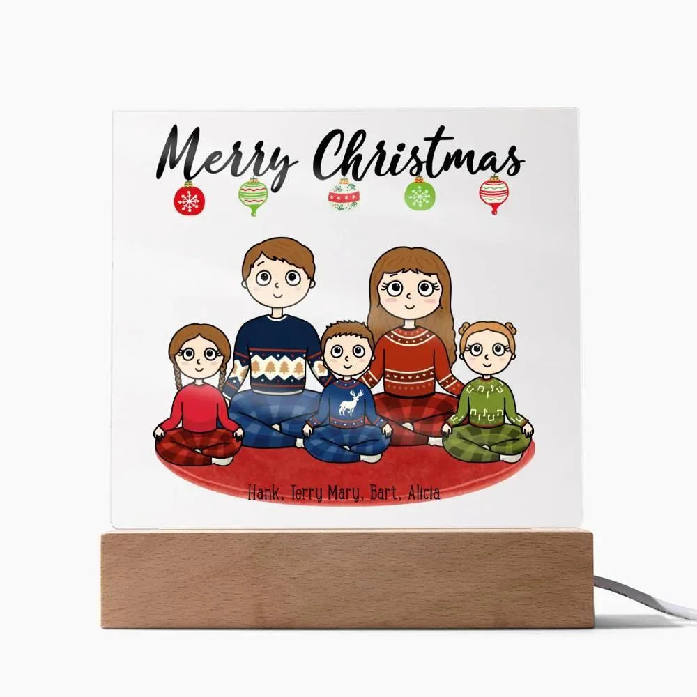 Christmas Family Portrait Personalized Square Acrylic Plaque