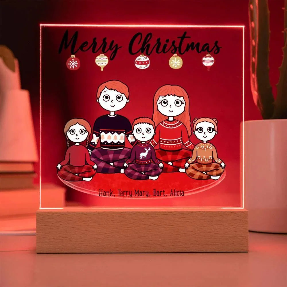 Christmas Family Portrait Personalized Square Acrylic Plaque