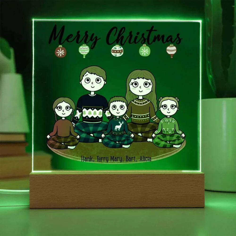 Christmas Family Portrait Personalized Square Acrylic Plaque