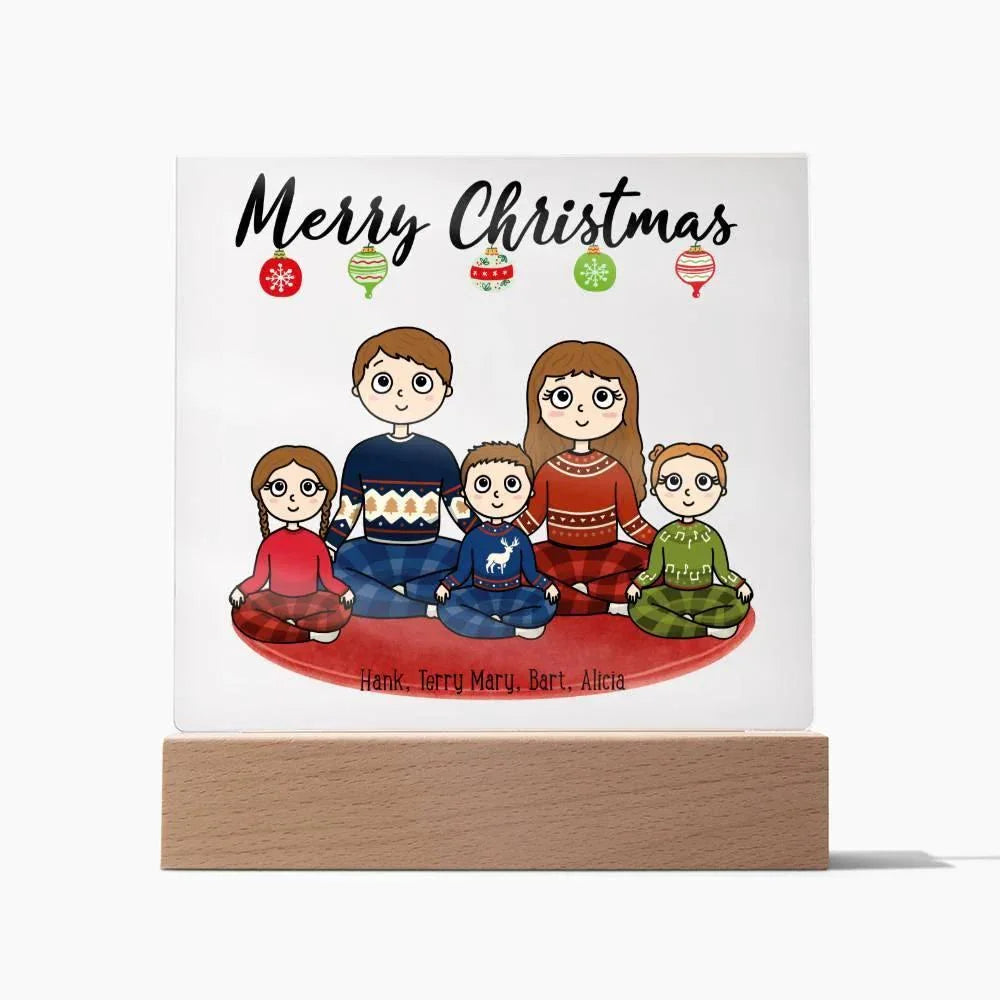 Christmas Family Portrait Personalized Square Acrylic Plaque