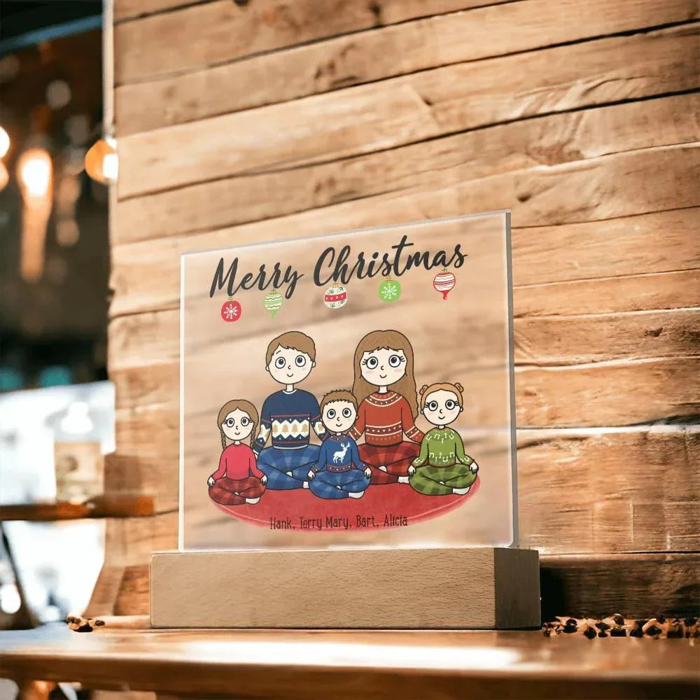 Christmas Family Portrait Personalized Square Acrylic Plaque