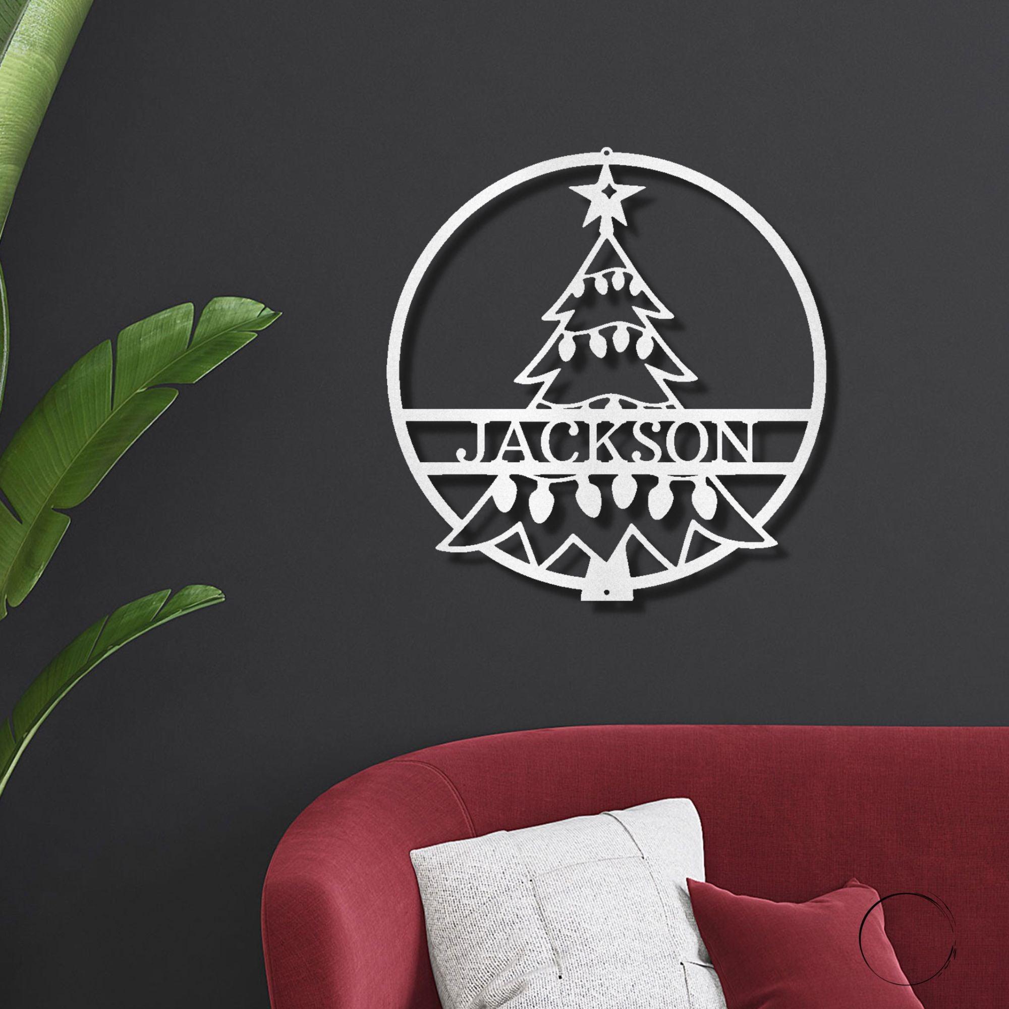Christmas Tree Custom Family Name Indoor Outdoor Steel Wall Sign Holiday Décor - Mallard Moon Gift Shop