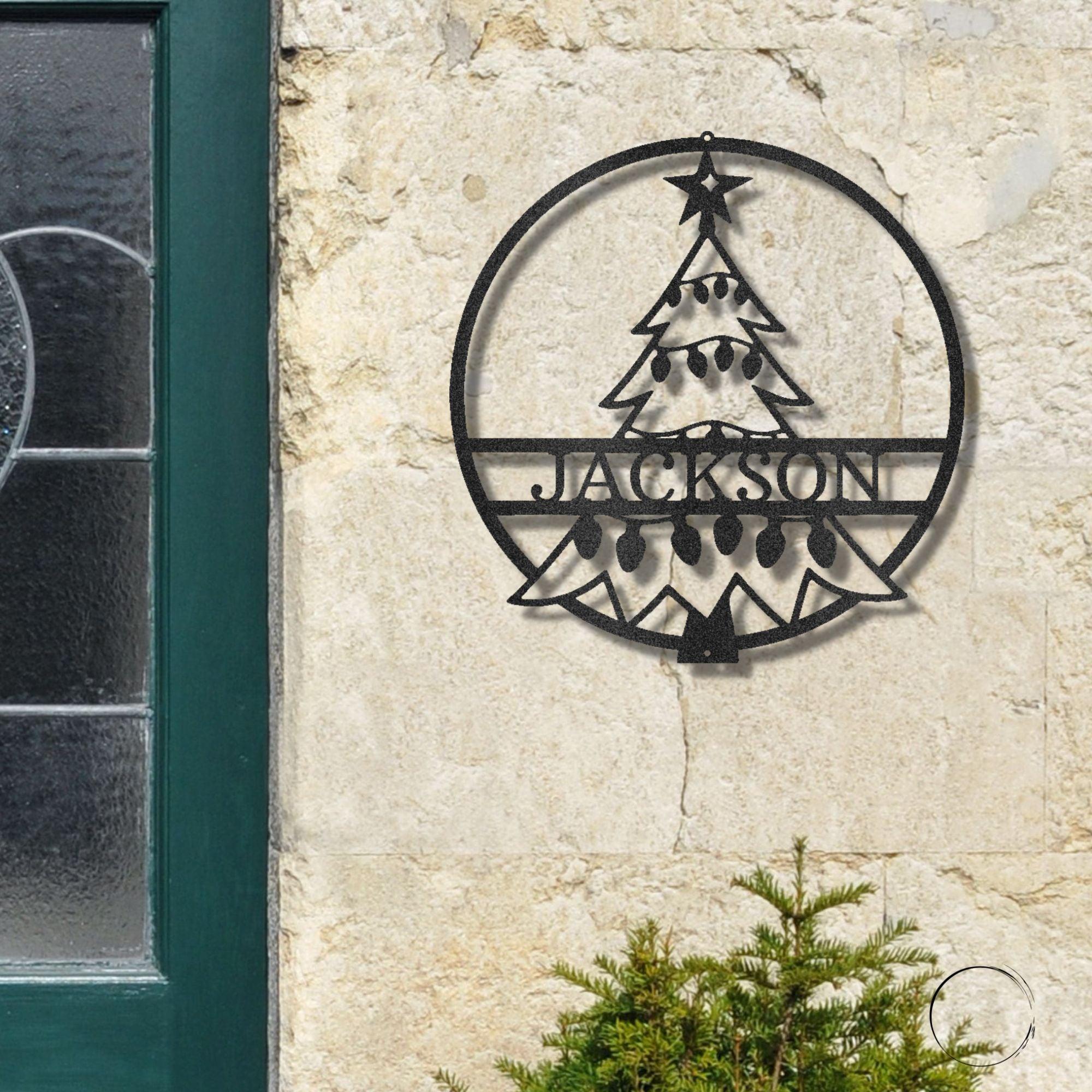 Christmas Tree Custom Family Name Indoor Outdoor Steel Wall Sign Holiday Décor - Mallard Moon Gift Shop