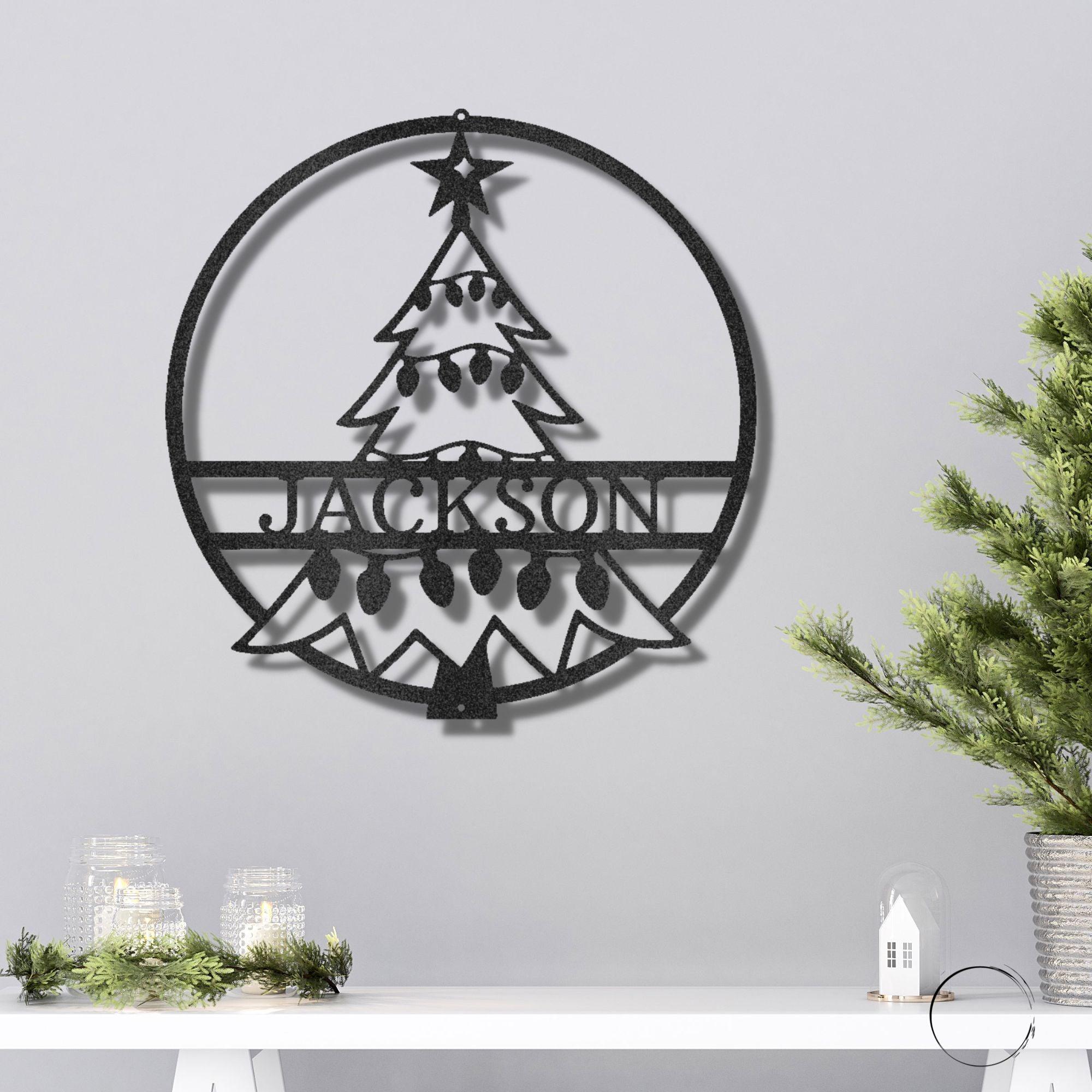 Christmas Tree Custom Family Name Indoor Outdoor Steel Wall Sign Holiday Décor - Mallard Moon Gift Shop