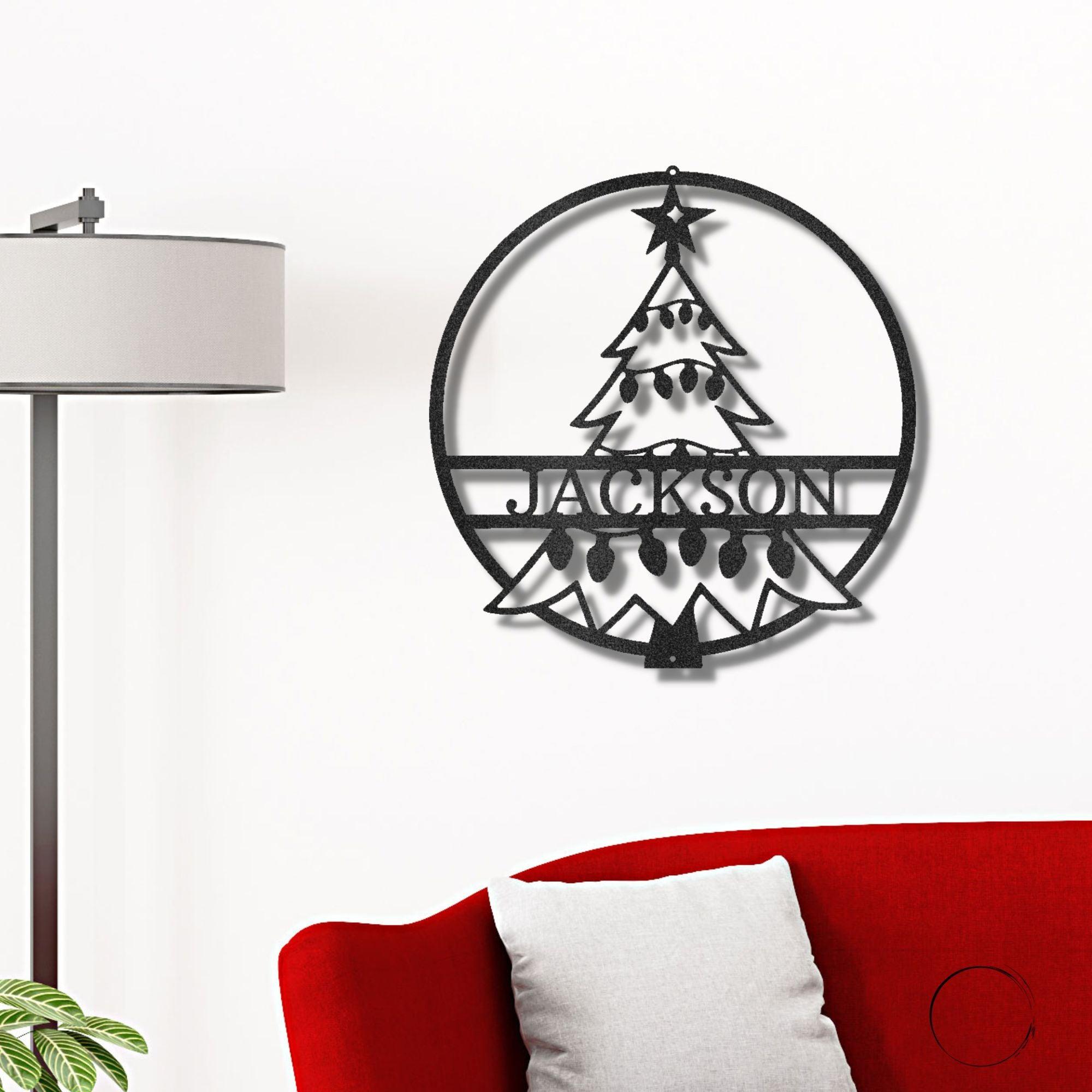Christmas Tree Custom Family Name Indoor Outdoor Steel Wall Sign Holiday Décor - Mallard Moon Gift Shop