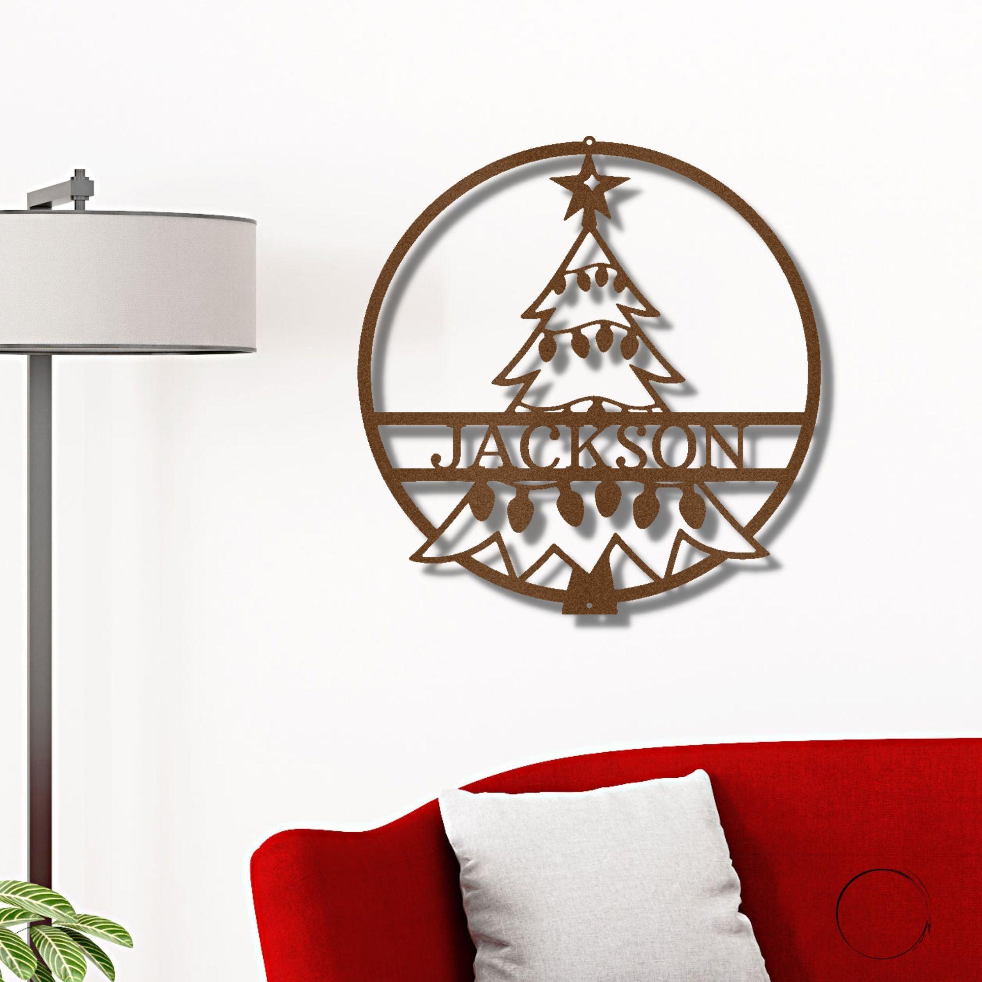 Christmas Tree Custom Family Name Indoor Outdoor Steel Wall Sign Holiday Décor - Mallard Moon Gift Shop