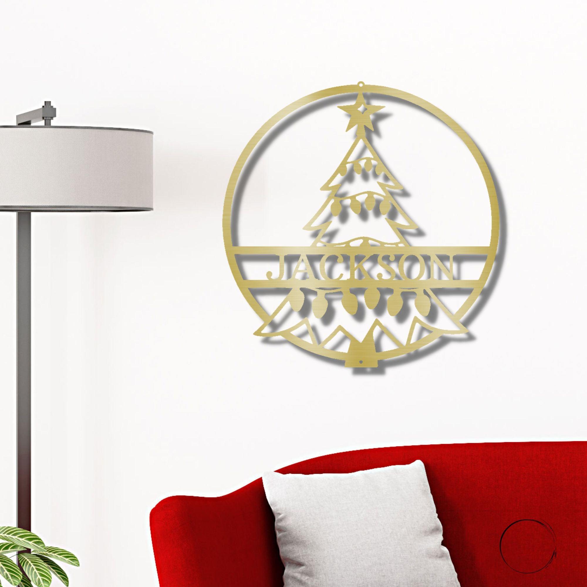 Christmas Tree Custom Family Name Indoor Outdoor Steel Wall Sign Holiday Décor - Mallard Moon Gift Shop