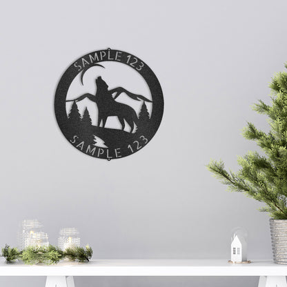 Personalized Howling Wolf Metal Wall Art Sign - Custom Name Laser Cut Decor for Home, Cabin, Lodge - Unique Rustic Wildlife Gift - Mallard Moon