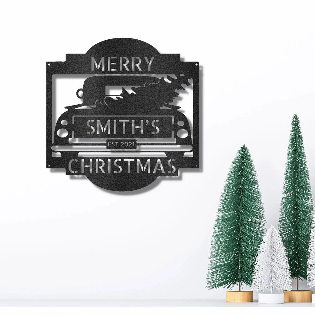 Christmas Truck Personalized Metal Wall Sign Art: Elegantly Crafted in the USA