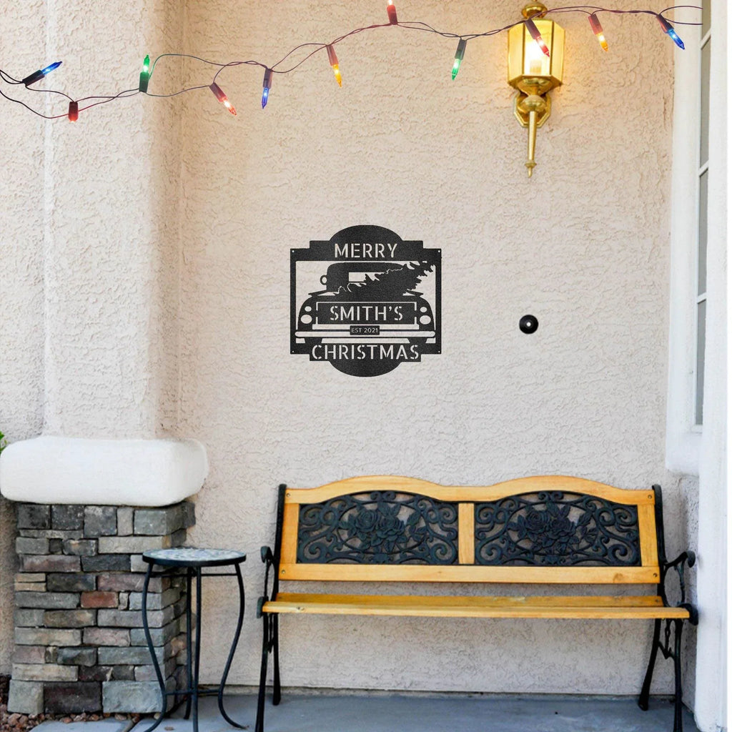 Christmas Truck Personalized Metal Wall Sign Art: Elegantly Crafted in the USA