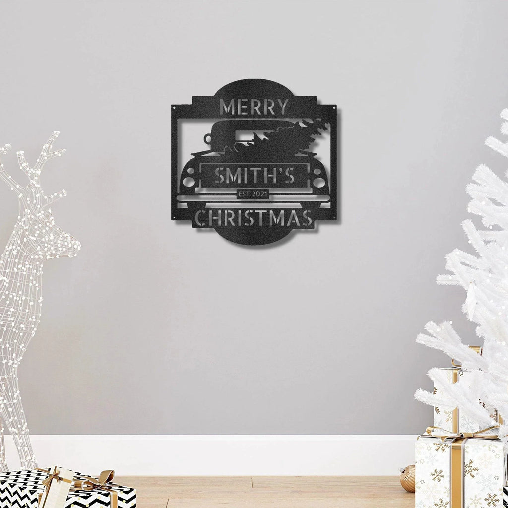 Christmas Truck Personalized Metal Wall Sign Art: Elegantly Crafted in the USA