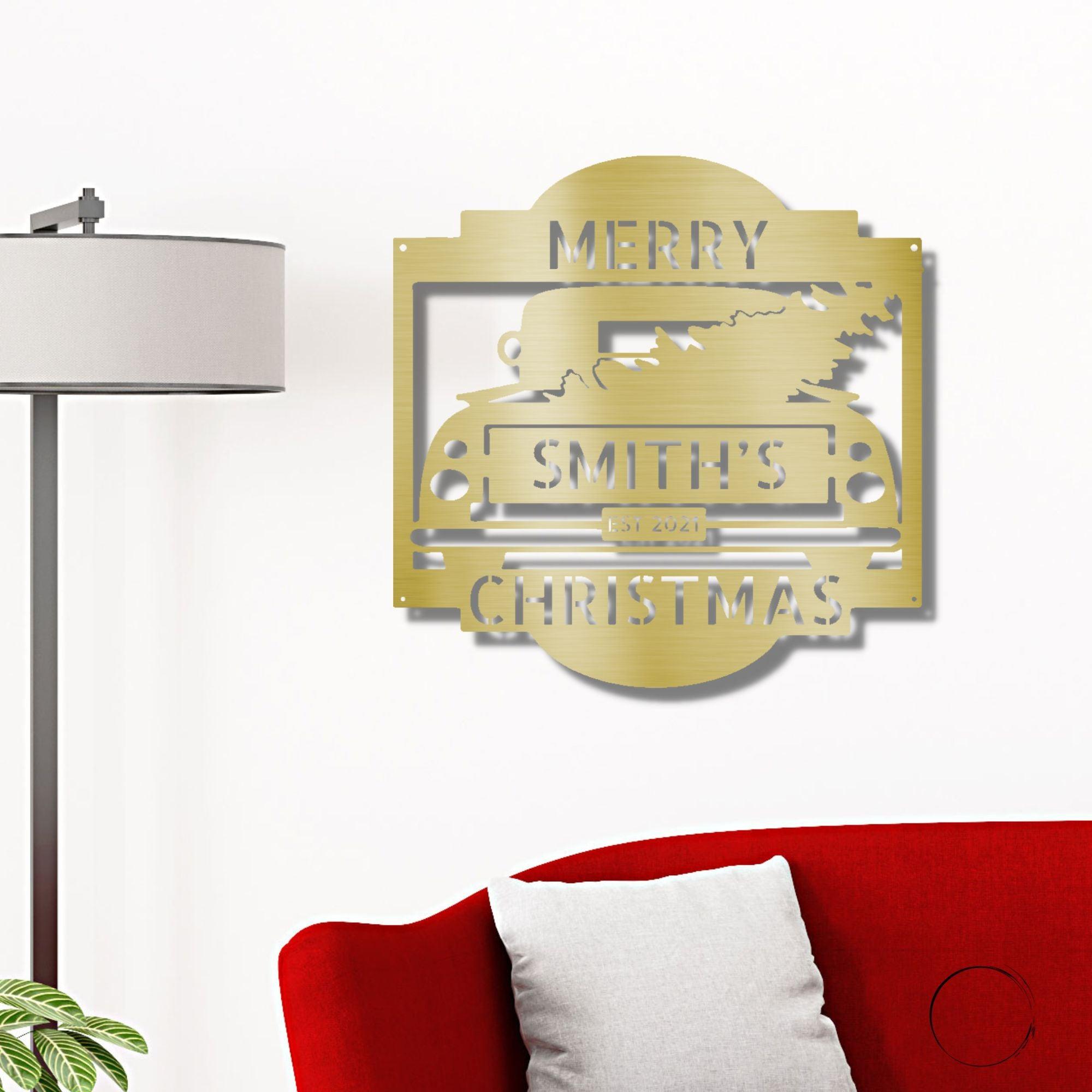 Christmas Truck Personalized Metal Wall Sign Art: Elegantly Crafted in the USA - Mallard Moon Gift Shop