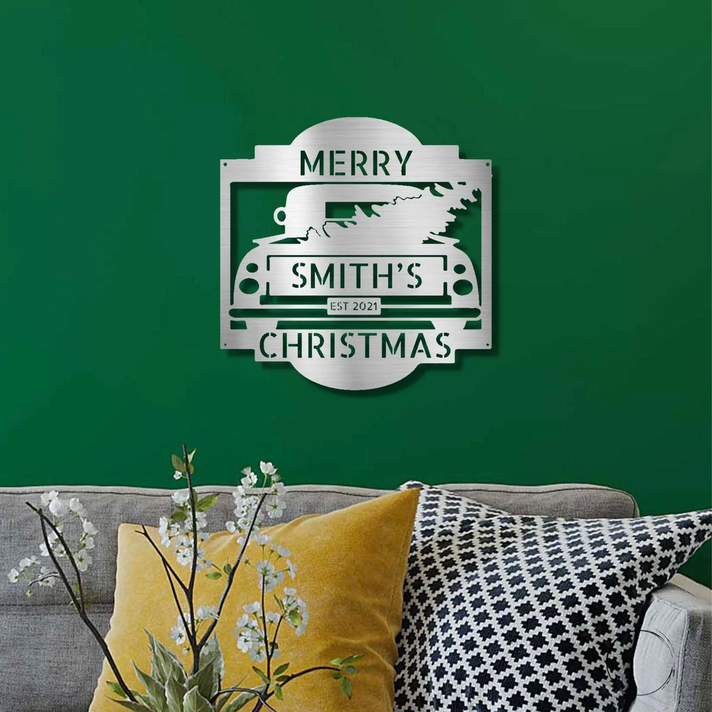 Christmas Truck Personalized Metal Wall Sign Art: Elegantly Crafted in the USA