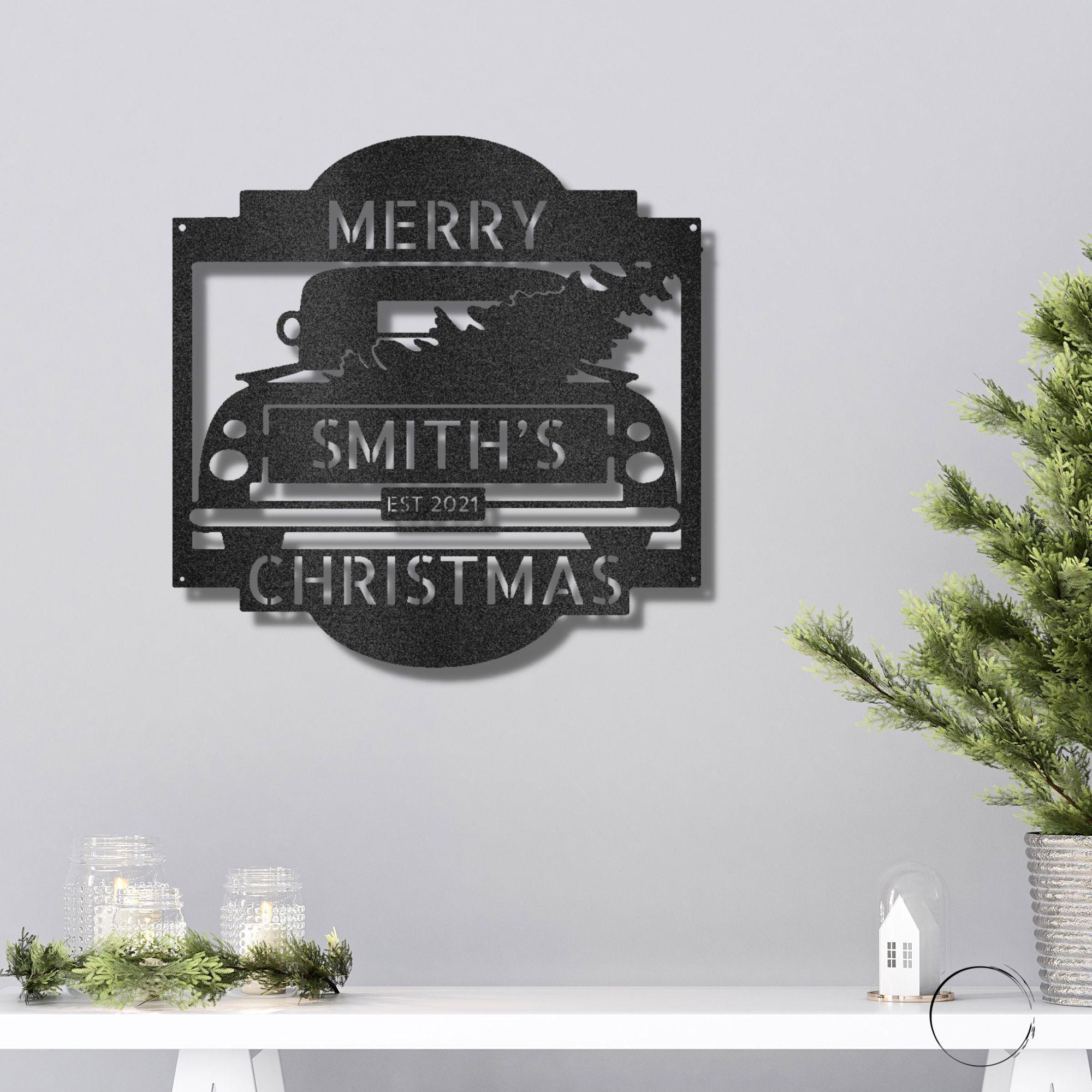 Christmas Truck Personalized Metal Wall Sign Art: Elegantly Crafted in the USA - Mallard Moon Gift Shop