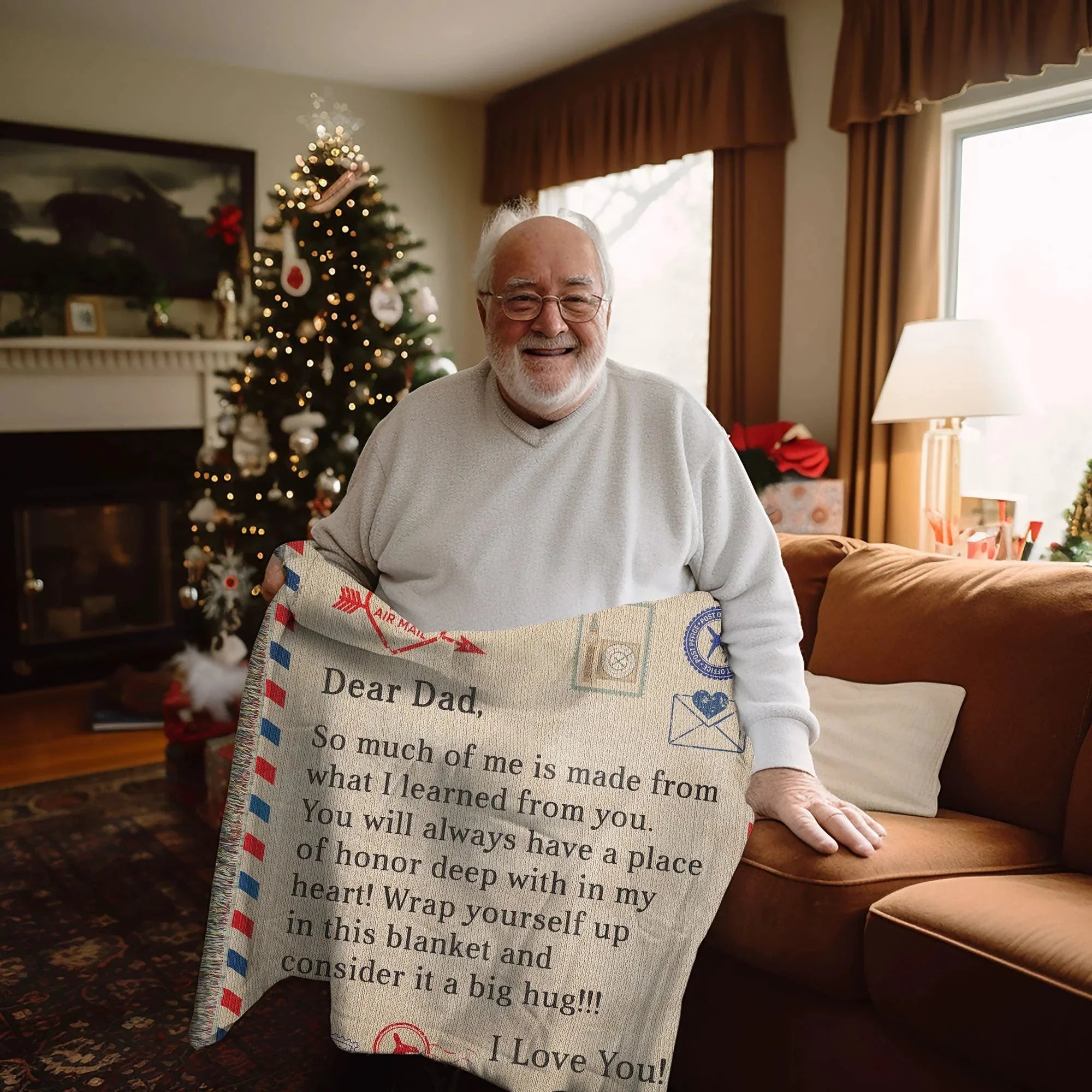 Gift for Dad - Wrap Yourself with this Blanket and Consider it a Big Hug - Personalized Heirloom Woven Blanket
